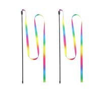 UKCOCO 3pcs Cat Teaser Sticks for Cats with Rainbow Ribbon, Plastic Material for Interactive Playing and Mood Ease, for Home Use