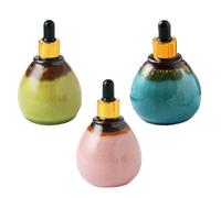 UKCOCO 3pcs Ceramic Refillable Dropper Bottles 95ml with Sealed Opaque Design for Essential Oil Storage and Spa Liquid Sub-packaging, Includes Blue, Pink, Green Bottles for Aromatherapy