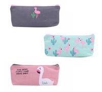 UKCOCO 3pcs Flamingo Canvas Pen Bag for Teachers with Zipper Closure | Square Letters Design, Large Pen Capacity, Classroom Travel Use, Holds Jewelry Pens and Pencils Random Color