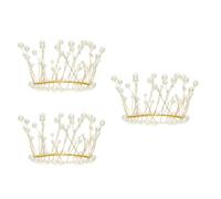 UKCOCO 3pcs Golden Metal Crown Cake Topper Set Pearl Detail, Delicate and Beautiful Dessert Ornament for Cake Decorating at Party Decorations and Events Random Color