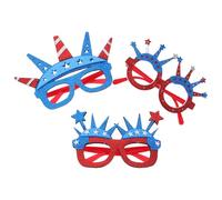 UKCOCO 3pcs Independence Day Party Glasses Set with Star Crown, Red White Blue Patriotic Frames Statue of Liberty Eyewear for 4th of July Parade and American Festival Accessories
