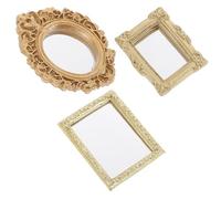 UKCOCO 3pcs Miniature Dollhouse Mirrors Set - Embossed Classical Gold, Gold Square Striped Square Tiny Mirrors - Wear-resistant Decorative Mini House Ornaments and Doll