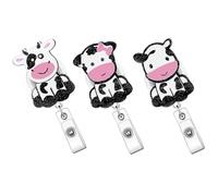 UKCOCO 3pcs Retractable Badge Clip Holders with Cow Print, Abs and Metal Material, Holds Cards and Keys, Suitable for Factory Workers and Outdoor Enthusiasts, Cute Animal Design Badge