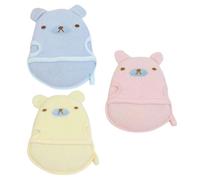 UKCOCO 3pcs Shower Gloves Bath Mitts with Cartoon Animal Design, Soap Foaming Mitts in Yellow Blue Pink, Portable Washcloths for Bathing and Shower Care