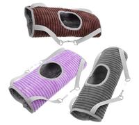 UKCOCO 3pcs Small Animal Hanging Hammock Beds Set for Hamster Ferret Squirrel Cage, Cozy Warm Tunnel Bedding in Grey, Purple and Coffee Colors for Pet Cage Accessories