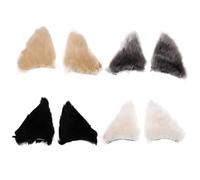 UKCOCO 4 Pairs Plush Cat Ear Hair Clips Set, Fluffy Cat Ears Barrettes in White, Black, Light Grey and Beige, Cute Hair Accessories for Cosplay, Party and Dress-up