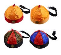 UKCOCO 4 Pcs Creative Performance Hats with Braids Vintage Qing Dynasty Costume Caps for Adults Unique Play Props for Dress Up and Theatrical Events