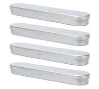 UKCOCO 4 Pcs Square Metal Pen Box with Sponge Lining Silver, Sturdy Pen Holder Set for Office and School Storage, Compact Tin Pencil Case Box 178x36x19mm