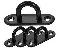 UKCOCO 4 Pcs Stainless Steel Heavy Duty Pad Eye Plate Hooks U-Shaped Wall Mount Ceiling Hooks for Hanging Rope Sandbags Black Oval M6 for Home Storage and Organization