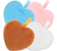 UKCOCO 4 Pieces Heart Shaped Cosmetic Powder Puff Set for Makeup Application, Washable Fiber Cotton Material with Band, for Boudoir and Everyday Use Random Color