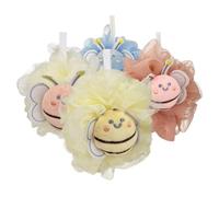 UKCOCO 4pcs Bath Loofah Set for Sensitive Skin, Soft Body Scrub Sponges with Cute Bee Design, Colorful Shower Accessories for Fun Bath Time