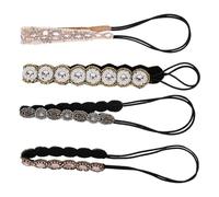 UKCOCO 4pcs Beaded Elastic Hairbands with Rhinestone and Pearl Accents, Women’s Headbands Set Including White Button, Light Gold Beads, Gunmetal and Light Gold Pearl, Stylish Hair Wraps
