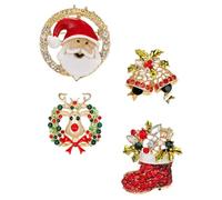 UKCOCO 4pcs Christmas Brooch Set with Bell, Enamel Santa Shoe, Xmas Elk Bow Wreath and Santa Head Pins, Alloy Holiday Accessories for Women’s Clothing Decoration Random Color