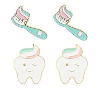 UKCOCO 4pcs Cute Tooth and Toothbrush Enamel Pins Lapel Brooch Set, Creative Kawaii Brooches for Backpacks and Clothing Accessories, Aesthetic Teeth Pins for Women