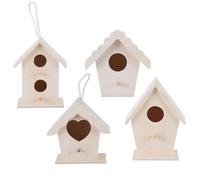 UKCOCO 4pcs DIY Wooden Bird Nest Set Heart Shape with Rope, Double-layer Two Holes, Single-layer, Lace Eave Creative Garden Ornament and Home Decoration for Wild Birds