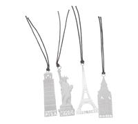 UKCOCO 4pcs Metal Bookmarks Set with Hollow Vintage Architecture Design, Stainless Steel Creative Book Page Markers with Tassel Cord for Readers and Students