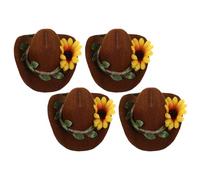 UKCOCO 4pcs Mini Adjustable Denim Cowboy Hats with Yellow Floral Wreath for Small Pets - Holiday Headwear for Hamsters, Guinea Pigs, Snakes, Birds Reptiles