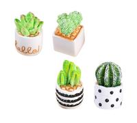 UKCOCO 4pcs Mini Faux Cactus Potted Plants Set, Decorative Resin Artificial Cactus Bonsai with Pots, Lifelike and Easy to Clean Indoor Shelf Plant for Home and Office Décor