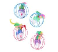 UKCOCO 4pcs Plush Rat Cat in Cage, Interactive Indoor Pet Mice Teaser for Kittens and Cats, Soft Faux Mouse Ball Set for Funny Playing Random Color