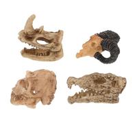 UKCOCO 4pcs Resin Skull Reptile Tank Hideout Set Primate, Rhino, Goat, Crocodile Skulls Aquarium Decoration for Turtle Snake Bearded Dragon Terrarium