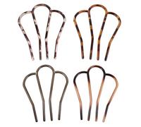 UKCOCO 4pcs U-shaped Hair Styling Fork Combs for Women 4-tooth Plastic Side Hair Combs in Brown and Gray Vintage French Twist Accessories for Weddings Festivals and Formal Events