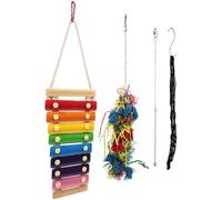 UKCOCO 4pcs Wooden Chicken Coop Hanging Chew for Chickens, Foraging and Pecking Enrichment with Vegetable String Bag, Pet Cage Hanging for Bird Play and Stress Relief