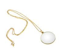 UKCOCO 4pcs Zinc Alloy 5x Magnifier Pendant Necklace for Reading and Craft, Gold round Beading Detail Magnifier with Long Chain for Library, Embroidery, Jewelry Inspection, Travel Use