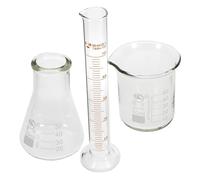 UKCOCO 50ml Laboratory Glassware Set Measuring Beaker, Graduated Cylinder, and Erlenmeyer Flask with Scale for Chemistry Experiments