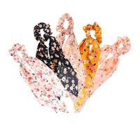 UKCOCO 5pcs Floral Print Elastic Hair Ties with Large Bow and Long Ribbon Tail, Stretchy Ponytail Holders for Women, Fashion Hair Scrunchies Suitable for Daily and Travel Use Random Style