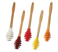UKCOCO 5pcs Silicone Honey Stirrer Set with Non-Stick Syrup Dippers Food-Grade Silicone Honey Dip Spoons in Green, Red and Pink