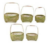 UKCOCO 5pcs Storage Basket with Handle Serving Basket Bamboo Hand-woven Green Large Capacity and Picnic Outings the Beach and Backyard