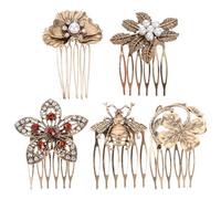UKCOCO 5pcs Vintage Hair Side Combs Set with Pearls and Diamonds Alloy Material Rust Resistant and Fade Proof Hair Fixing Clips for Women for Weddings and Special Occasions