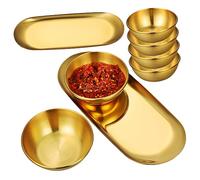 UKCOCO 6 Pcs Stainless Steel Sushi Sauce Bowls with Large Oval Serving Trays Heat Resistant Small Storage Decorative Platters for Home Kitchen Buffet BBQ Party