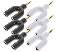UKCOCO 6pcs 3.5mm 2 Way Headphone Splitter Cable Stereo Audio Jack Adapter for PC Computers with 3 White and 3 Black Auxiliary Earphone Audio Splitter for Shared Listening