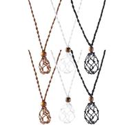 UKCOCO 6pcs Adjustable Hand-woven Mesh Pendant Necklace Set, Empty Stone Holder with Brown, White, Black Net Bags for DIY Crystal Cage Necklace Supplies