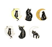 UKCOCO 6Pcs Alloy Cat Brooch Set Gothic Enamel Pins Black Moon Animal Badges for DIY Craft Clothes Hats Handbags