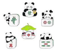 UKCOCO 6pcs Chinese Style Panda Brooch Pin Set, Cute Cartoon Mahjong Panda Decorative Lapel Pins for Women, Students, and Couples, Fashion Clothing Accessories