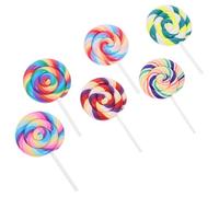 UKCOCO 6pcs Colorful Fake Lollipop Charms Soft Clay Candy Props for DIY Jewelry Making Rainbow Swirl Lollipop Decorations Safe and Creative Craft Accessories