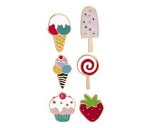 UKCOCO 6pcs Cute Cartoon Ice Cream Brooch Pin Strawberry Sweets Candy Decorations Lollipop Toy for Clothes Bags Hats Summer Fashion Accessory for Women Girls