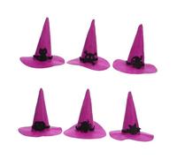 UKCOCO 6pcs Halloween Felt Witch Hats DIY Craft Caps for Dolls Pets Novelty Party Supplies Purple with Skull Spider Cat Elf Pumpkin Group Fun Decorations