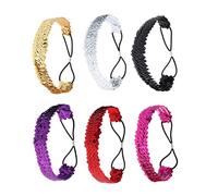 UKCOCO 6pcs Mermaid Sequin Hairbands for Women and Reversible Sparkly Headbands with Elastic Cord Silver Gold Rosy and Purple for Parties and Daily Wear Random Color