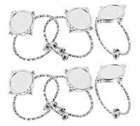 UKCOCO 6pcs Oval Open Adjustable Stainless Steel Ring Bases DIY Finger Ring Blanks Silver Flat Bottom Metal Base for Jewelry Making Crafts