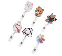 UKCOCO 6pcs Retractable Cartoon Nurse Badge Reels Bulk Set with Bunny and Bear Designs, Colorful Plastic Badge Clips for Nurses, Teachers, and Students, Work Id Holders