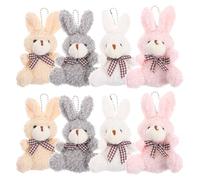 UKCOCO 8pcs Bunny Plush Keyrings Soft Keychain Set with Bow Tie Sitting Rabbit Pendant for Backpack Bag Decoration in Pink White Grey and Brown