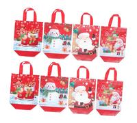 UKCOCO 8Pcs Christmas Pattern Reusable Grocery Tote Bags Non Woven Shopping Handbags for Xmas Party Favors Home School and Outdoor Use