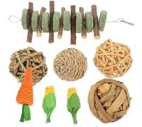UKCOCO 8pcs Small Animal Chew Set for Hamster Guinea Pig Rabbit - Natural Rattan Balls with Corn Teeth Grinding Treats for Cage Enrichment and Dental Care
