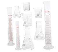 UKCOCO 9pcs Laboratory Glassware Set with Conical Flasks Beakers and Graduated Cylinders Borosilicate Heavy Duty Measuring Tools for Chemistry Experiments Organic Distillation and Precise