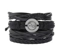 UKCOCO Adjustable Woven Leather Bracelet Set Simple Fashion Bangle 4pcs with Eight-diagram Design, Cowhide and Pu Material, Fits Wrist Size for Valentines Day for Men and Women