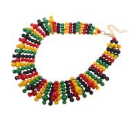 UKCOCO African Handmade Multi-layer Wooden Bead Necklace, Colorful Ethnic Beaded Choker for Women, Vintage Long Handmade Beaded Chain Suitable for Boho Fashion and Casual Wear