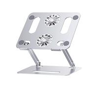 UKCOCO Aluminum Alloy Notebook Cooler with Dual Fans Adjustable Height Ergonomic Laptop Cooling Pad Stand Quiet Ventilated Support for Laptops and Tablets Durable Stable Design with Load
